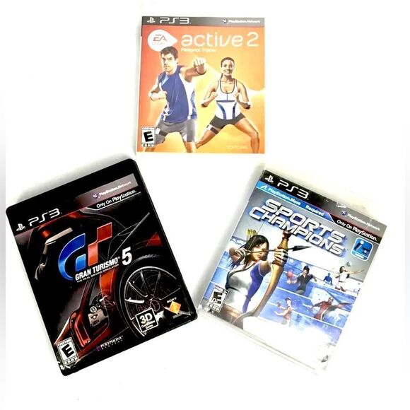 PS3 PlayStation 3 Lot Sports Champions EA Active 2 Training Gran Turismo 5 - Picture 1 of 3